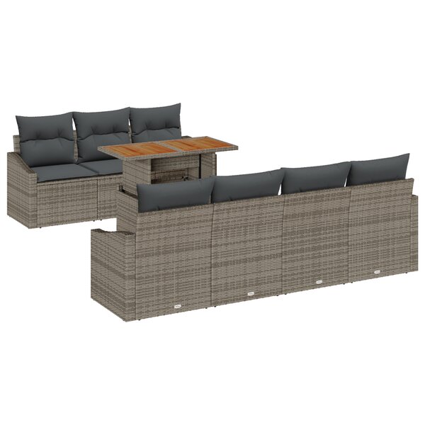 vidaXL Ensemble de salle à manger de jardin de 8 pièces avec coussins gris en poly rotin acacia