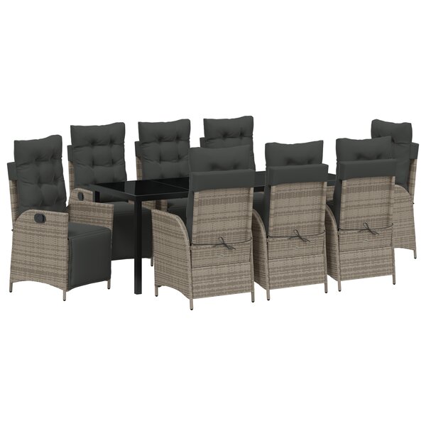 vidaXL Ensemble de jardin de 9 pièces gris en poly rattan