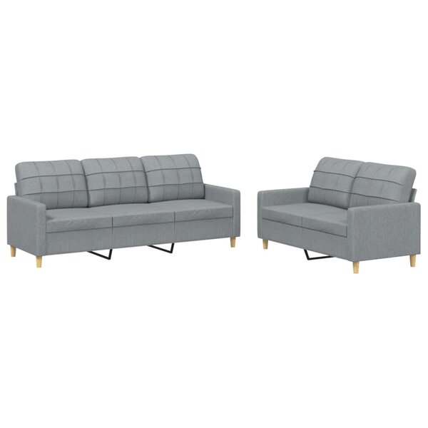 vidaXL Ensemble de canapés 2 Pièces avec coussins Gris clair Tissu