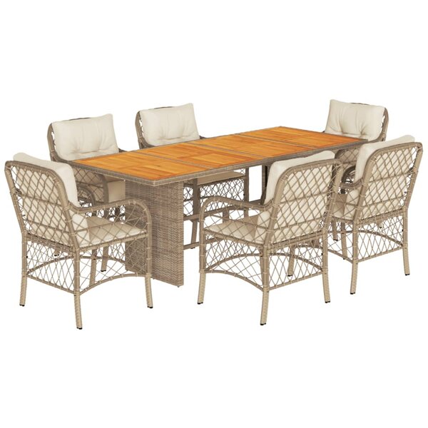 vidaXL Ensemble à manger de jardin et coussins 7 Pièces beige poly rotin