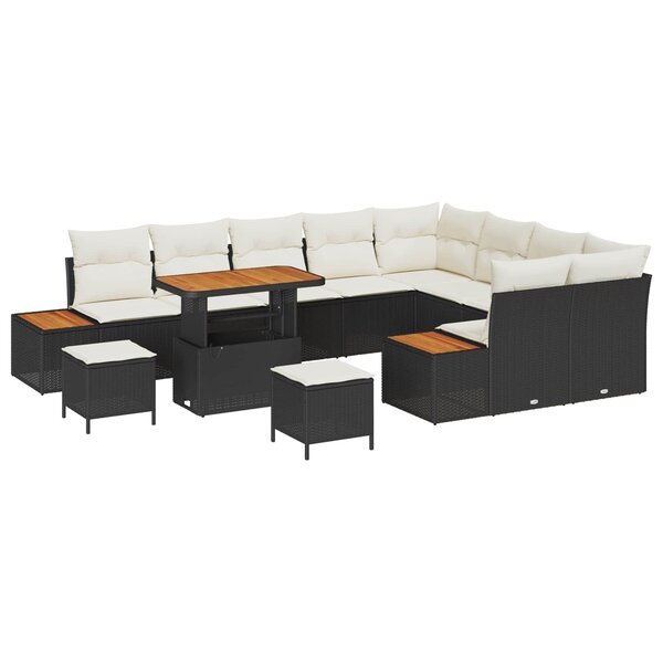 vidaXL Ensemble de canapé de jardin avec coussin 12 Pièces Noir et Crème