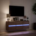vidaXL Meuble TV mural avec lumières LED chêne marron 130x31x45 cm