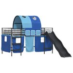 vidaXL Cadre de lit superposé pour enfants avec rideaux Noir et Bleu