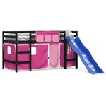 vidaXL Lit mezzanine enfants et rideaux rose 90x200cm bois pin massif