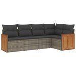 vidaXL Salon de jardin 5 Pièces avec coussins gris résine tressée