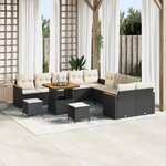 Ensemble de canapé de jardin de 13 pièces avec coussins Noir Poly Rotin Acacia