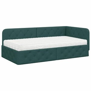 vidaXL Cadre de lit d'angle avec matelas Vert foncé 90 x 190 cm tissu