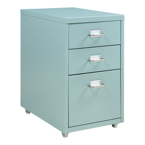 Caisson de bureau armoire meuble de rangement à roulettes acier 48 x 28 x 41 cm vert menthe 03_0009123