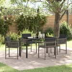 vidaXL Ensemble de Salle à Manger de Jardin de 5 Pièces avec Coussins Gris en Rattan Poly