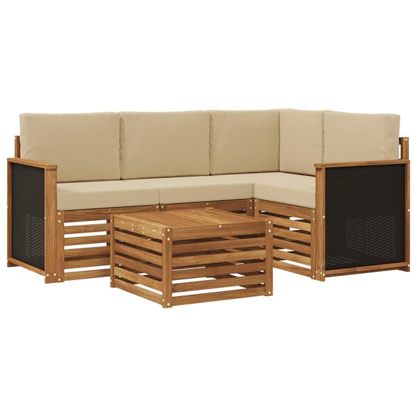 vidaXL Ensemble de canapés d'extérieur 5 pc Naturel et Beige Polyester