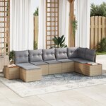 Ensemble de Canapé de Jardin de 7 Pièces avec Coussins Beige Rattan Poly Acacia