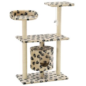vidaXL Arbre à chat avec griffoir en sisal 95 cm Beige Motif de pattes
