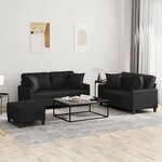 vidaXL Ensemble de canapés 3 Pièces avec coussins noir similicuir