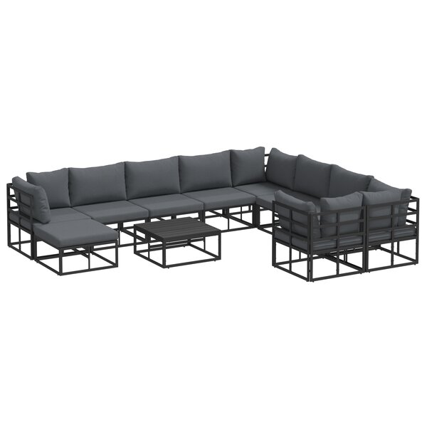 vidaXL Ensemble de canapé de jardin avec coussin 11 Pièces Noir Aluminium