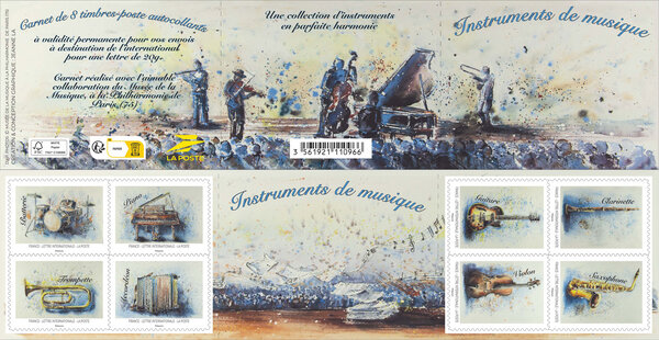 Carnet de 8 timbres - Instruments de musique - Lettre Internationale