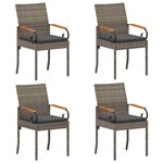 vidaXL Chaises de jardin 4 pc Gris et Gris foncé Poly Rattan et Acacia