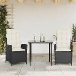 vidaXL Ensemble à manger de jardin avec coussins 3 Pièces Noir