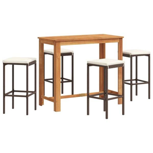 vidaXL Ensemble de bar de jardin 5 Pièces marron bois massif acacia rotin
