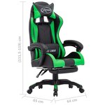 Chaise fauteuil siège pivotante de bureau informatique étude de jeux vidéo avec repose-pied et similicuir vert 02_0024221