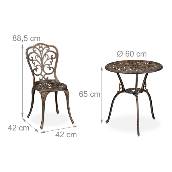 Salon de jardin compact 65 x 60 cm table 2 chaises ambiance romantique style rustique en fonte d'aluminium gris 13_0016729