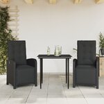 vidaXL Ensemble de bistro 3 Pièces avec coussins noir résine tressée
