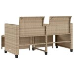 vidaXL Canapé de jardin 2 places avec table et tabourets beige rotin