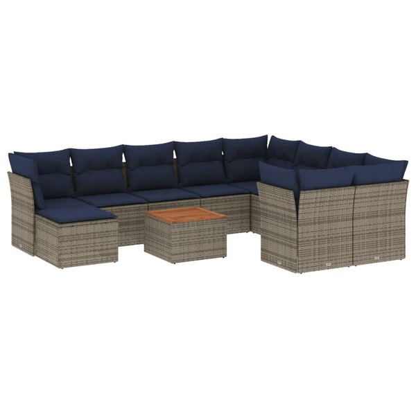 vidaXL Salon de jardin 11 Pièces avec coussins gris résine tressée
