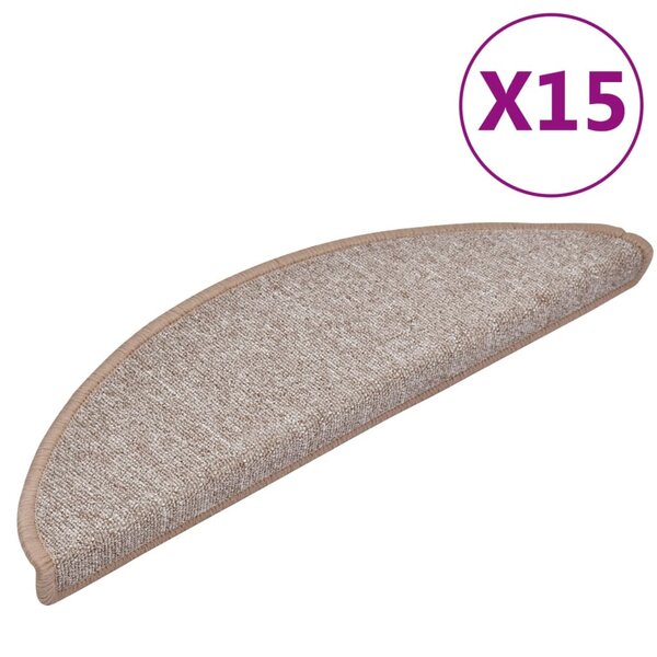 vidaXL Tapis d'escalier 15 pièces 56 x 17 x 3 cm Marron clair Demi-rond