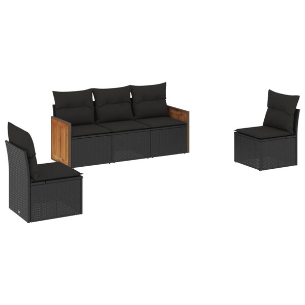 vidaXL Salon de jardin 5 Pièces avec coussins noir résine tressée