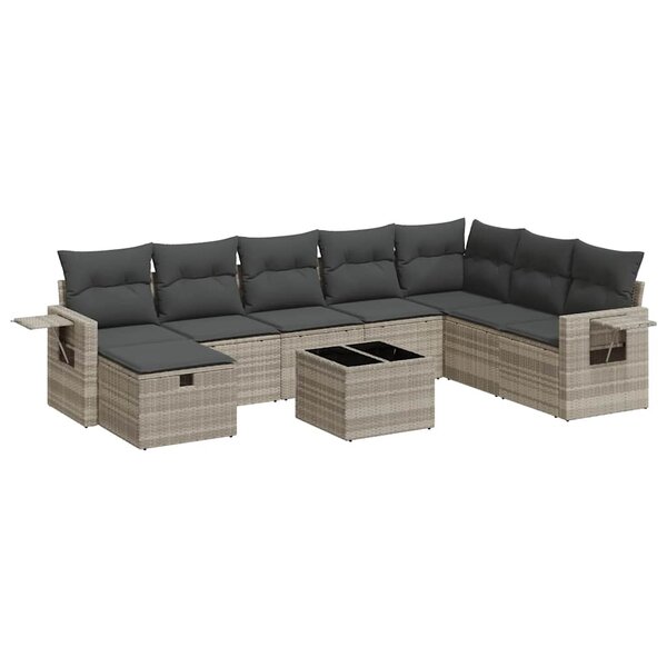 vidaXL Salon de jardin 9 Pièces avec coussins gris clair résine tressée