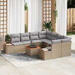 vidaXL Ensemble de Canapés de Jardin 9 Pièces avec Coussins Beige Poly Rattan Acacia