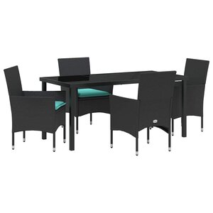 vidaXL Ensemble table et chaises avec coussin 5 Pièces Noir Rotin PE