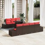 vidaXL Ensemble de canapé de jardin avec coussin 8 Pièces Marron et rouge
