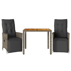 vidaXL Ensemble de bistro de jardin 3 Pièces coussins gris poly rotin