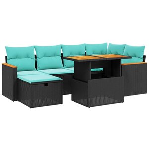 vidaXL Salon de jardin 7 Pièces avec coussins noir résine tressée