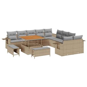 vidaXL Ensemble de canapé de jardin 13 Pièces Beige Poly rotin