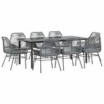 vidaXL Ensemble à manger jardin coussins 9 Pièces gris poly rotin verre