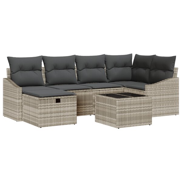 vidaXL Ensemble de canapé de jardin 7 pièces avec coussins gris clair en rotin synthétique