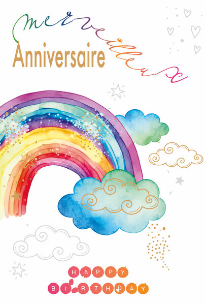 69-3112 Carte Anniversaire Merveilleux Arc-en-ciel peint à l'Aquarelle Après la Pluie Beau Temps Soleil - Finitions Dorure Or Doré + Gaufrage en Relief +1 Enveloppe Format 12x17cm - Fabriqué en Europe
