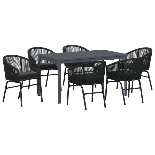 vidaXL Ensemble de salle à manger de jardin 7 pièces avec coussins en poly rotin noir