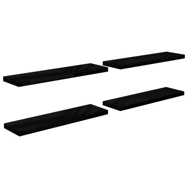 vidaXL Étagère murale flottante 4 Pièces Noir brillant 90x23 5x3 8 cm MDF