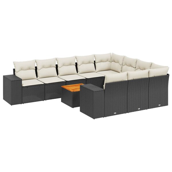 vidaXL Salon de jardin 11 Pièces avec coussins noir résine tressée