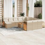 vidaXL Salon de jardin avec coussins 13 Pièces beige résine tressée