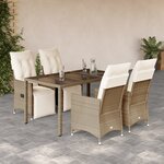vidaXL Ensemble de bistro de jardin 5 Pièces coussins beige poly rotin