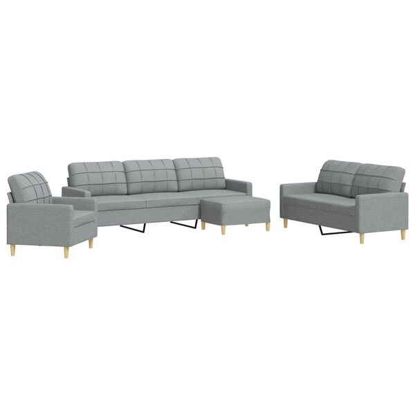 vidaXL Ensemble de canapés 4 Pièces avec repose-pied gris clair tissu