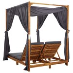vidaXL Chaise longue double avec rideaux et coussins Bois d'acacia