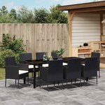 vidaXL Ensemble de salle à manger pour jardin 9 Pièces Noir polyrotin