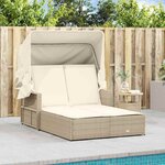 vidaXL Chaise longue double avec auvent et coussins beige poly rotin