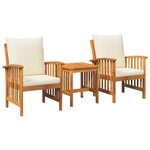 vidaXL Ensemble de jardin 3 pièces avec coussins en bois d'acacia massif
