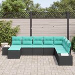 vidaXL Ensemble de canapé de jardin 8 Pièces Noir et turquoise polyrotin